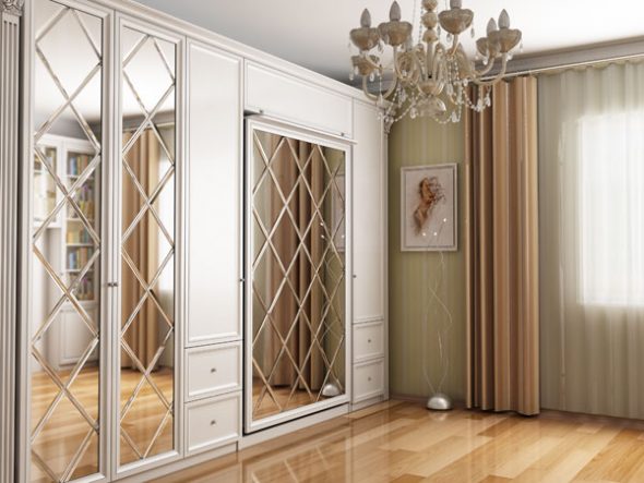 Design soggiorno camera da letto con un letto ascensore con specchio