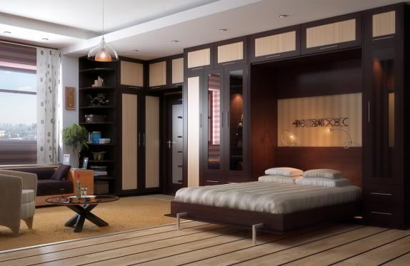 Sovrum vardagsrum design med lyftbädd