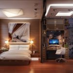 Vardagsrum och sovrum i ett rum