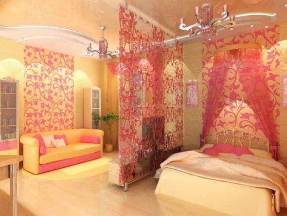 Kirkas makuuhuone olohuone design ideoita