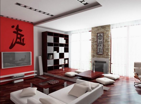 Ontwerp in Japanse stijl in de woonkamer