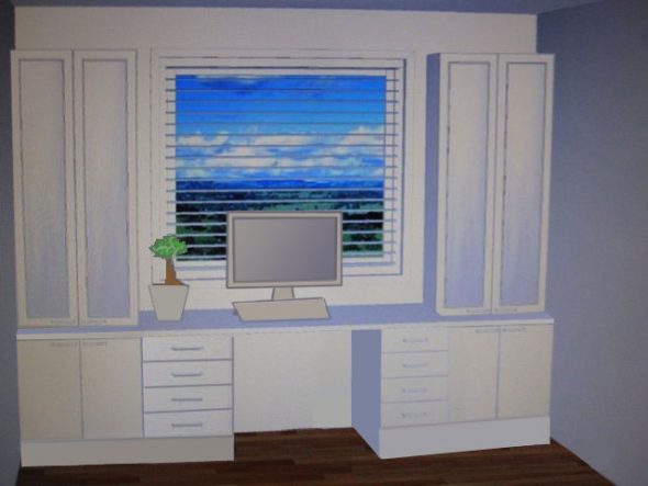 Rancang dengan kabinet di sekitar tingkap