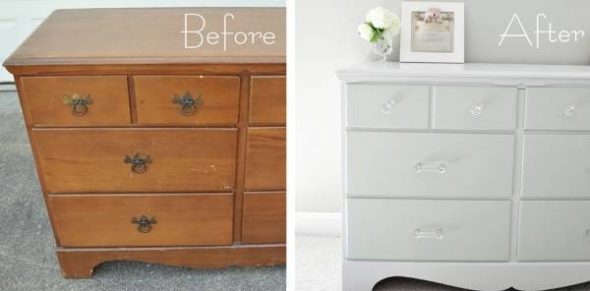 Oud meubilair voor en na de restauratie van het dressoir