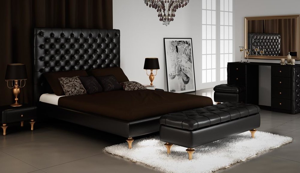 säng med soffa svart