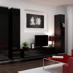 Nábytek z černého lesklého obývacího pokoje
