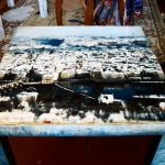 Decoupage vanha keittiö lakattu pöytä