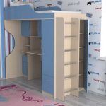 Grenier de lit pour enfants Bambi-11 avec espace de travail et armoires