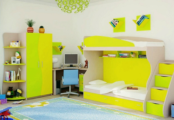 Katil tempat tidur yang terang untuk dua kanak-kanak
