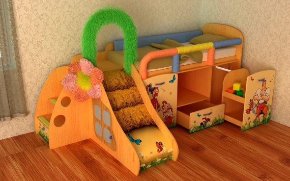 katil kanak-kanak dengan slaid