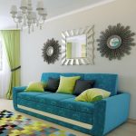 sofa turquoise terhadap dinding