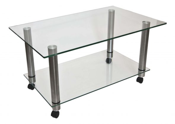 üveg és fém asztal