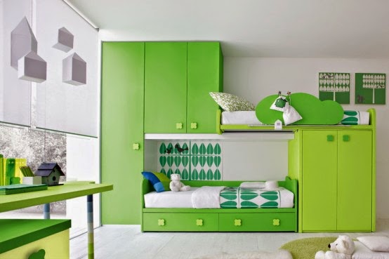 groen meubilair in de kinderkamer