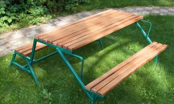 שולחן ספסל + עץ + מתכת