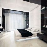 postel v černé a bílé ložnici