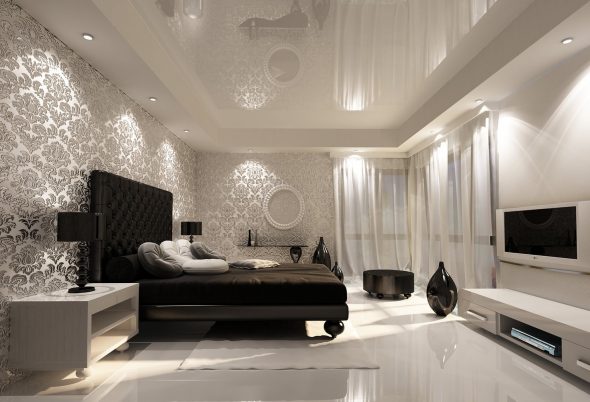 bed in de neoklassieke slaapkamer