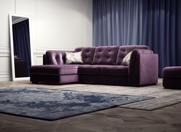 divano ad angolo viola