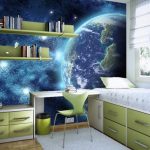 Väggmålning - Utsikt från rymden till pojkens rum