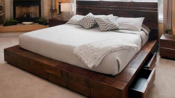 מיטה עם מגירות מעץ מלא