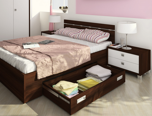 Bútor egy hálószobás ágyhoz dobozokkal