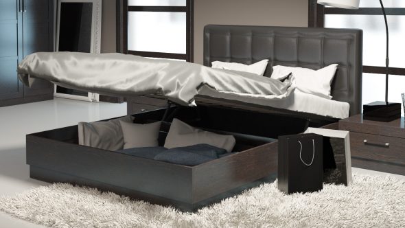 Katil-katil double dengan peti simpanan - foto