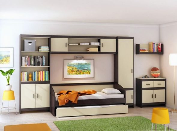 Perabot modular dengan katil untuk seorang remaja
