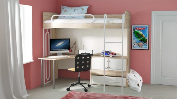 Teenage loft säng med skrivbord