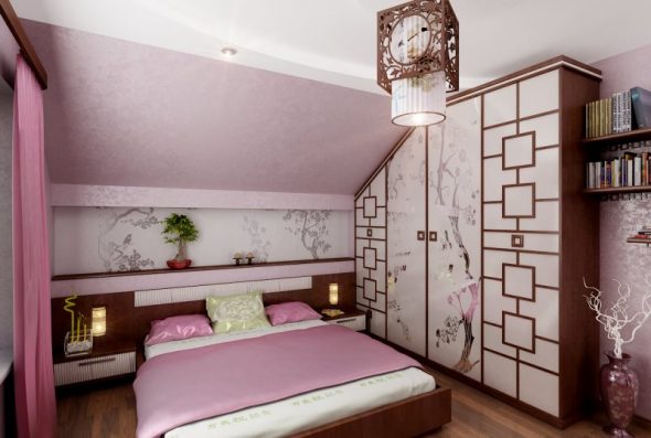 Camera da letto in stile giapponese in mansarda