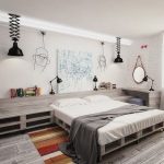Camera da letto con mobili da pallet per persone creative