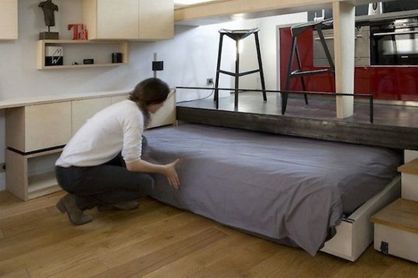 Beépített ágy a konyha-nappali számára