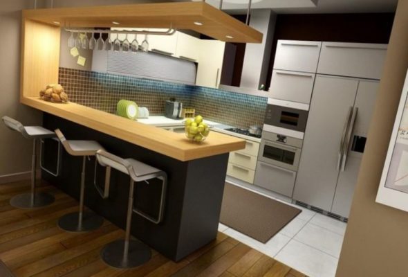 Design della piccola cucina con bancone