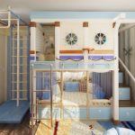 Patrová postel v dětském pokoji s herním a sportovním areálem