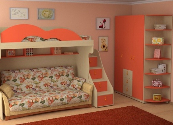 Nábytek s podkrovní postelí s pohovkou z odolné dřevotřískové desky