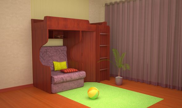 Un set di mobili nella stanza per bambini