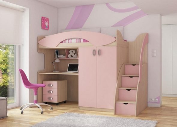 Tempat tidur merah jambu untuk kanak-kanak perempuan