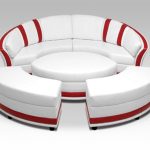 Röd-vit konvertibel soffa rund form