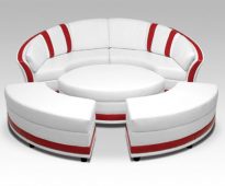 Vörös-fehér kabrió kanapé kerek alakú