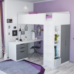 سرير علوي 5 في 1 Polini بسيط مع مكتب وخزانة ملابس باللون الأبيض