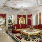 Luxusní obývací pokoj v červené a bílé barvě