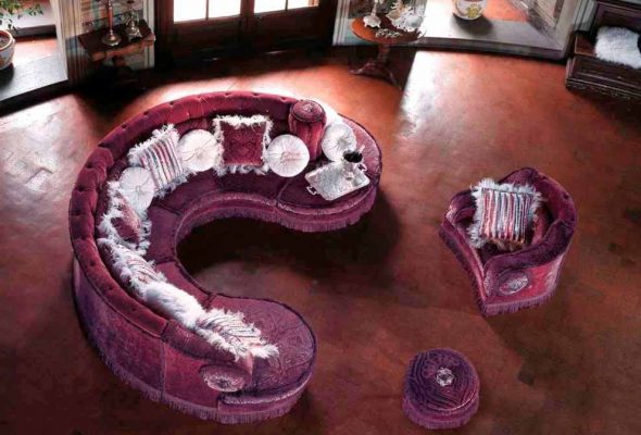 Elegante divano trasformabile rotondo, trasformabile in sedia, ampio divano e pouf