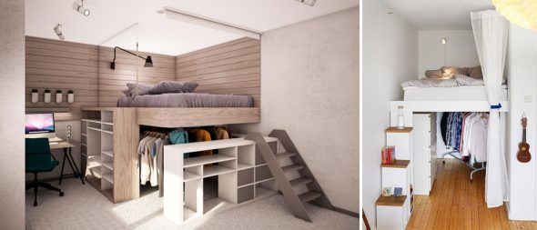 Loft-tyylinen makuuhuone