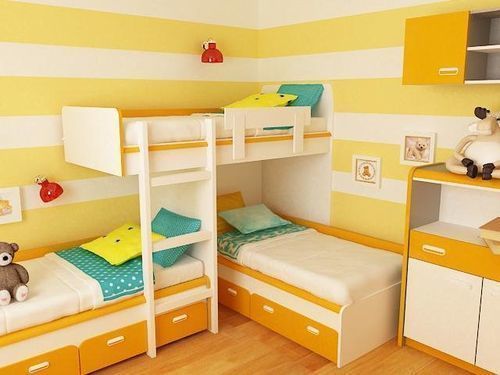 Iloinen keltainen lasten huone