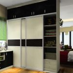 Hög inbyggd garderob för att dela zoner i en liten lägenhet