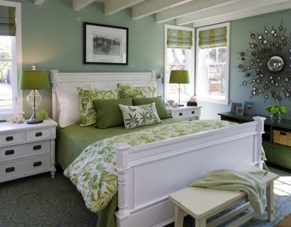 Camera da letto nei toni del verde