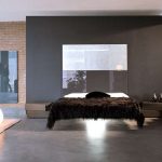 Chambre au design moderne et élégant avec un lit suspendu
