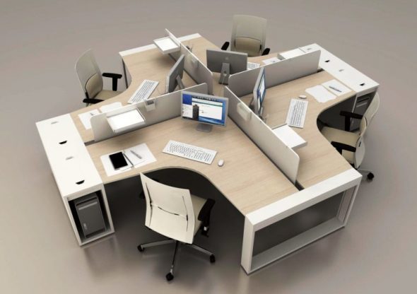 Disposizione dei tavoli angolari per ufficio