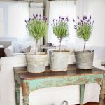 Sebuah meja di bawah bunga di ruang tamu dengan gaya Provence