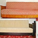 A kárpitozás előtti és utáni kanapé