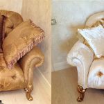 Kerusi elegan yang besar sebelum dan selepas upholsteri di rumah