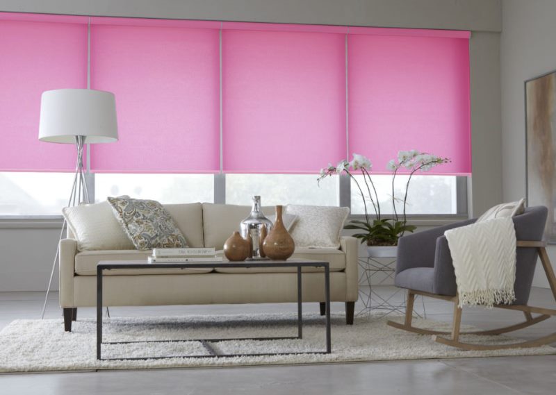 Pink Alpha Blinds on Living Room Windows