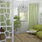 Vihreä olohuone ekologisella tyylillä